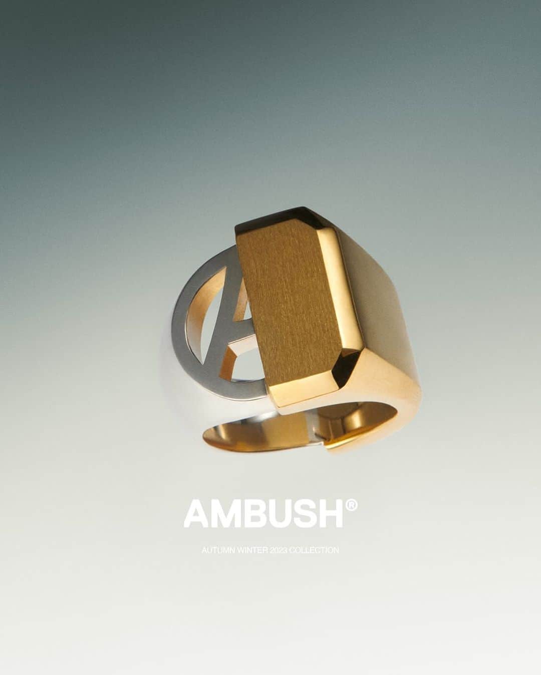 AMBUSHのインスタグラム：「The #AMBUSH CLASSIC MISFIT RING. Where two classic signet rings merge to create a deviant, asymmetrical design, made in Japan. Now available at our WEBSHOP and WORKSHOP.」