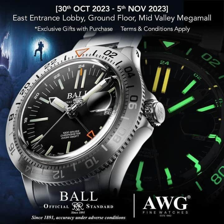 ボール・ウォッチのインスタグラム：「Beat #humpdaywednesday with watch fair week. ⁠ ⁠ From now on till 5 Nov 2023, we are joining force with @awg.com.my to bring you the first reveal of BALL Watch latest collections.⁠ ⁠ See you at Mid Valley Megamall. ⁠ ⁠ #exhibition #ballwatch #kualalumpur #watches ⁠」