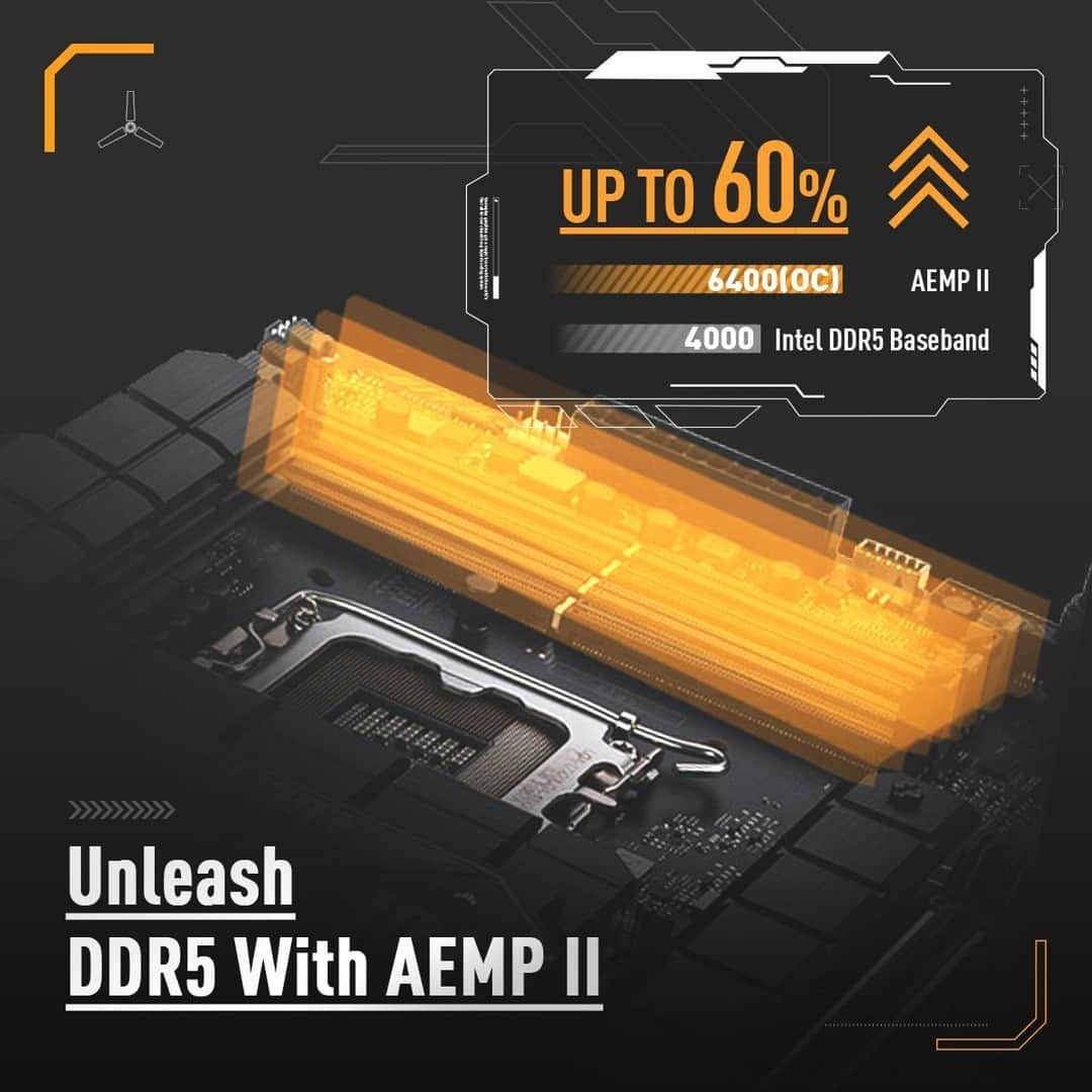 ASUSのインスタグラム：「🚀Optimize memory performance effortlessly with AEMP II. Fire up your system with stability and speed, regardless of memory modules. Mix & match DDR5 brands!⁣ ⁣ 👉 Meet:⁣ https://asus.click/newZ790article ⁣ https://asus.click/Intel700mb ⁣ ⁣ #NEWZ790 #AsusZ790 #TUFGamingZ790 #AsusDDR5Motherboard⁣」