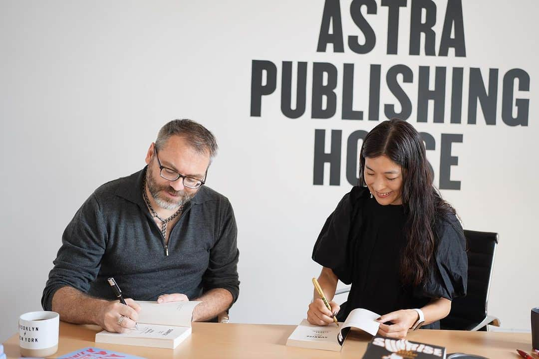 小林エリカのインスタグラム：「I and Brian @asa_no_burei visited Astra House @astrahousebooks in NYC!!! Finally we’ve met in person!!! @lapetiterach  I wish @lisetteverhagen were here too!!!」