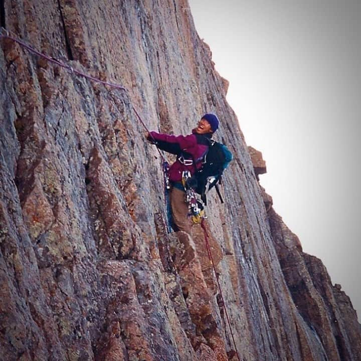 ジミー・チンさんのインスタグラム写真 - (ジミー・チンInstagram)「The 20 year old version of me on my first climb of the Diamond on Longs Peak. We got smoked by a storm and probably should have headed down but I didn’t want to leave my rack on the wall in retreat. I was too broke to replace it. So up we went.」11月1日 22時55分 - jimmychin