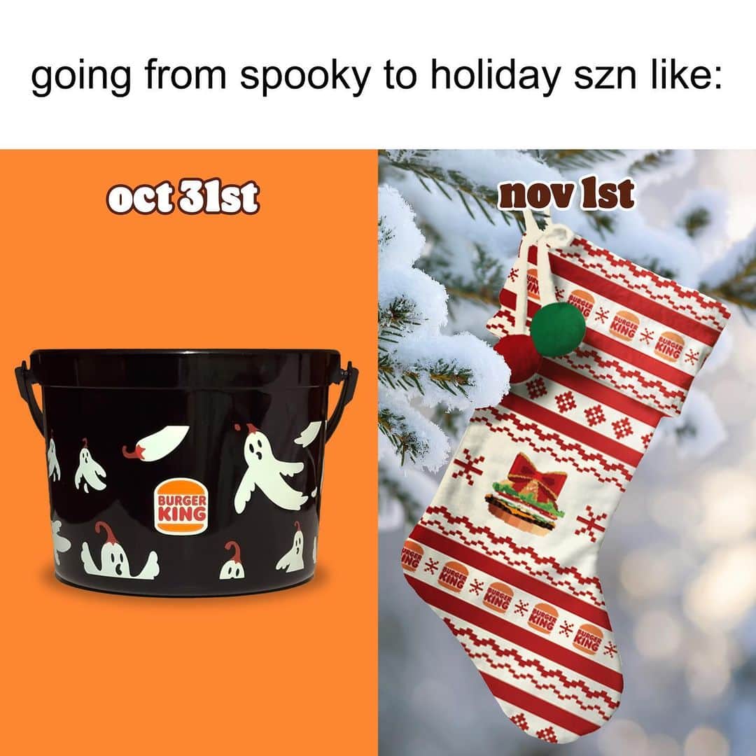 バーガーキングのインスタグラム：「november 1 is officially holiday szn. we don’t make the rules.」