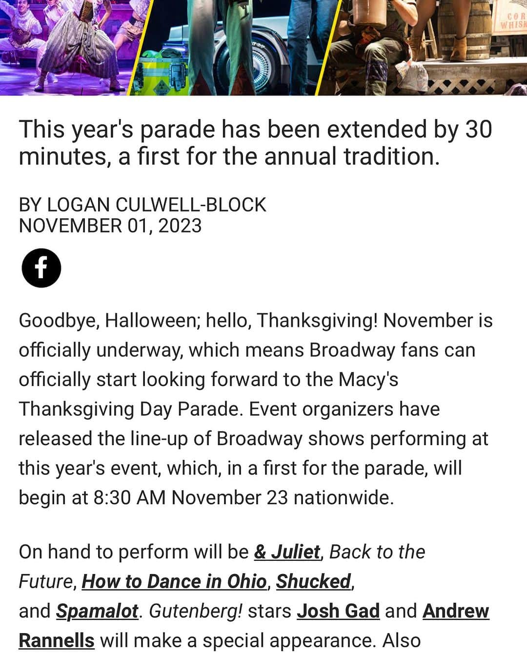 ジョシュ・ギャッドのインスタグラム：「@andrewrannells and I couldn’t be more excited to join the @nbc #thanksgivingparade celebrating @gutenbergbway - gonna be wild」