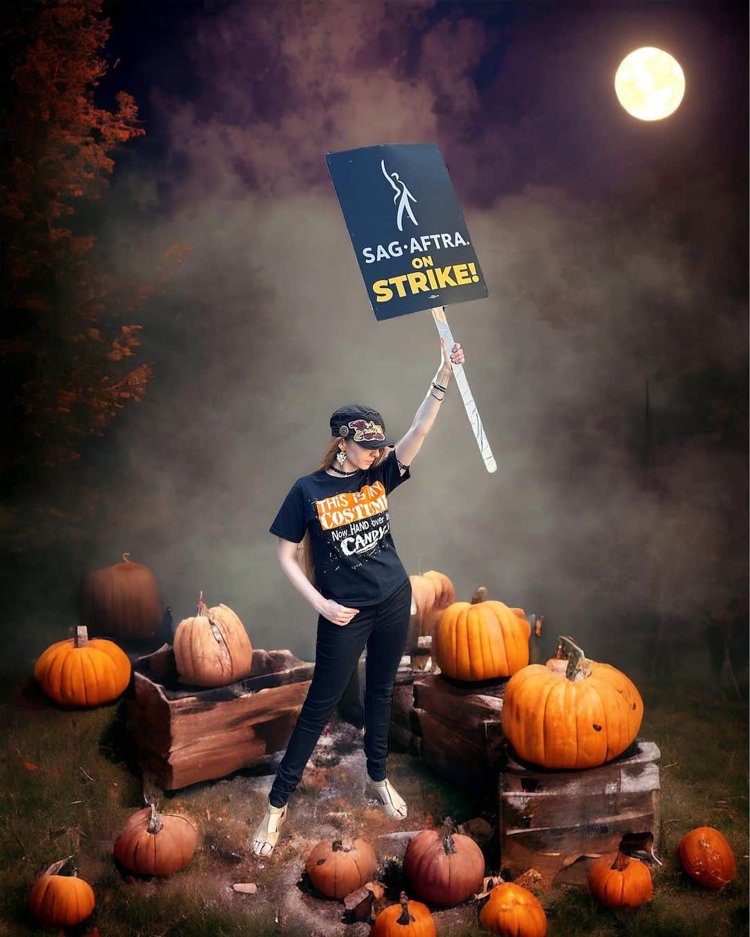 ダーシー・ローズ・バーンズのインスタグラム：「Dressed as a labor activist for Halloween. Also found this cool pumpkin patch that was totally not photoshop #halloween #union」