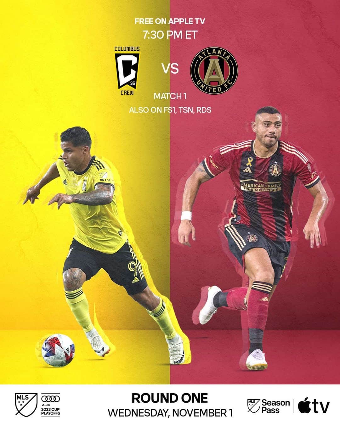 Major League Soccerのインスタグラム：「Postseason soccer is back in Columbus tonight 🔥  Cucho & the @columbuscrew host Giakoumakis & @atlutd at 7:30pm ET for free in the @audi MLS Cup Playoffs on MLS Season Pass on @appletv.」