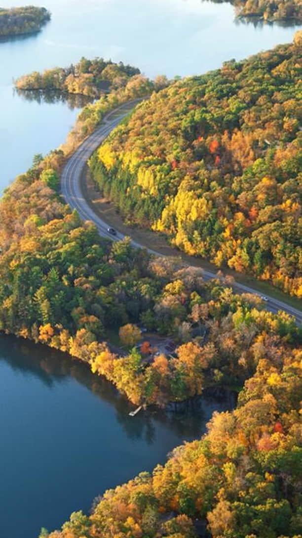 ナショナルジオグラフィックのインスタグラム：「In need of a fall roadtrip? These national parks offer some of the best scenic fall drives in the U.S. Take the road less traveled through waves of golden tamaracks, flaming red maples, and fiery orange birches from West Virginia to Arizona.  Video hosted by @starlightwilliams」