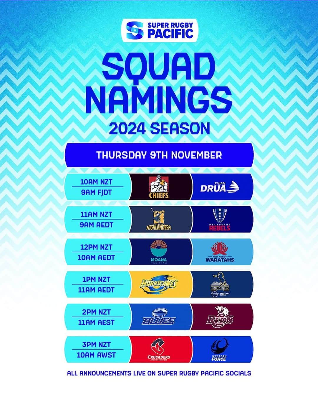 Super Rugbyさんのインスタグラム写真 - (Super RugbyInstagram)「Note it down! 🫵  Thursday, 9 November will be a big one. How do you think your squad will look?  #SuperRugbyPacific」11月2日 4時30分 - superrugby