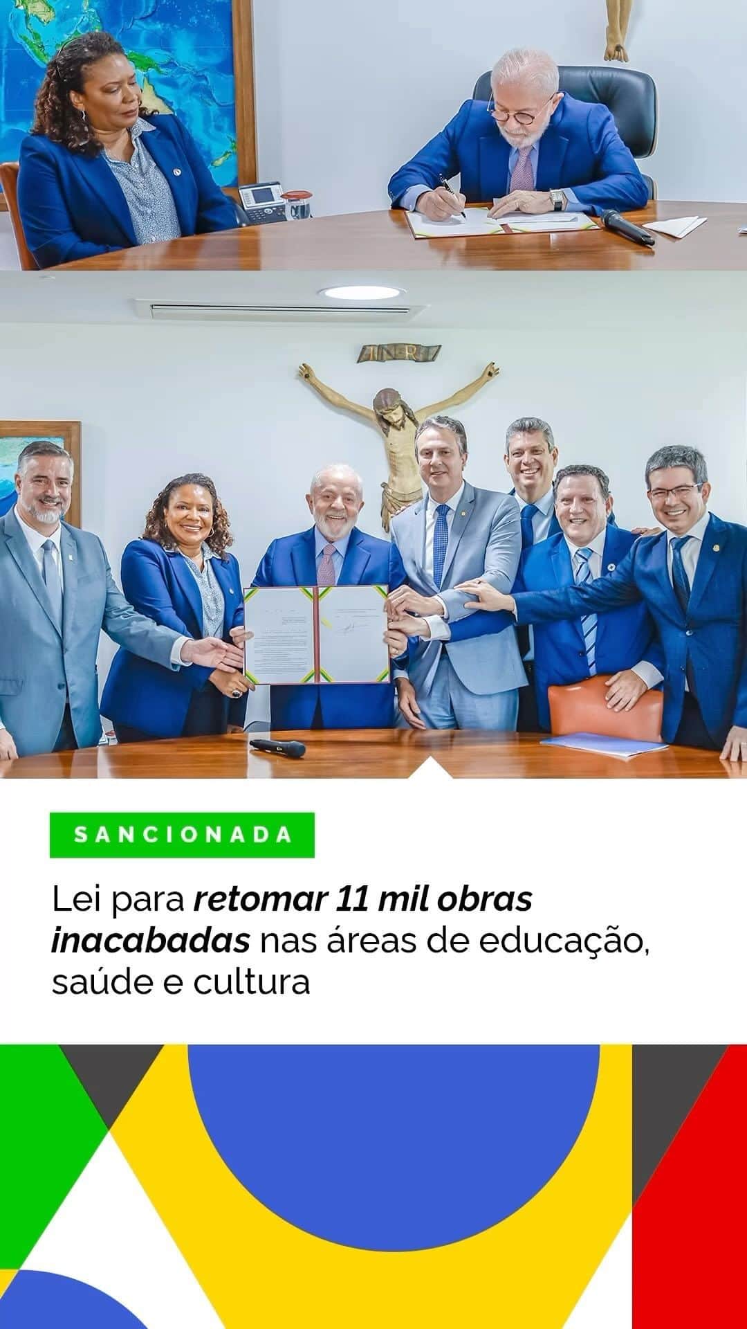 のインスタグラム：「O projeto de lei retoma mais de 11 mil obras relacionadas à saúde e à educação que estavam inacabadas ou paralisadas. Além disso, garante facilidades para estudantes do FIES e amplia  os recursos de fomento à cultura. É o governo federal promovendo obras e oportunidades por todo o país.   🎥 Audiovisual/ PR」
