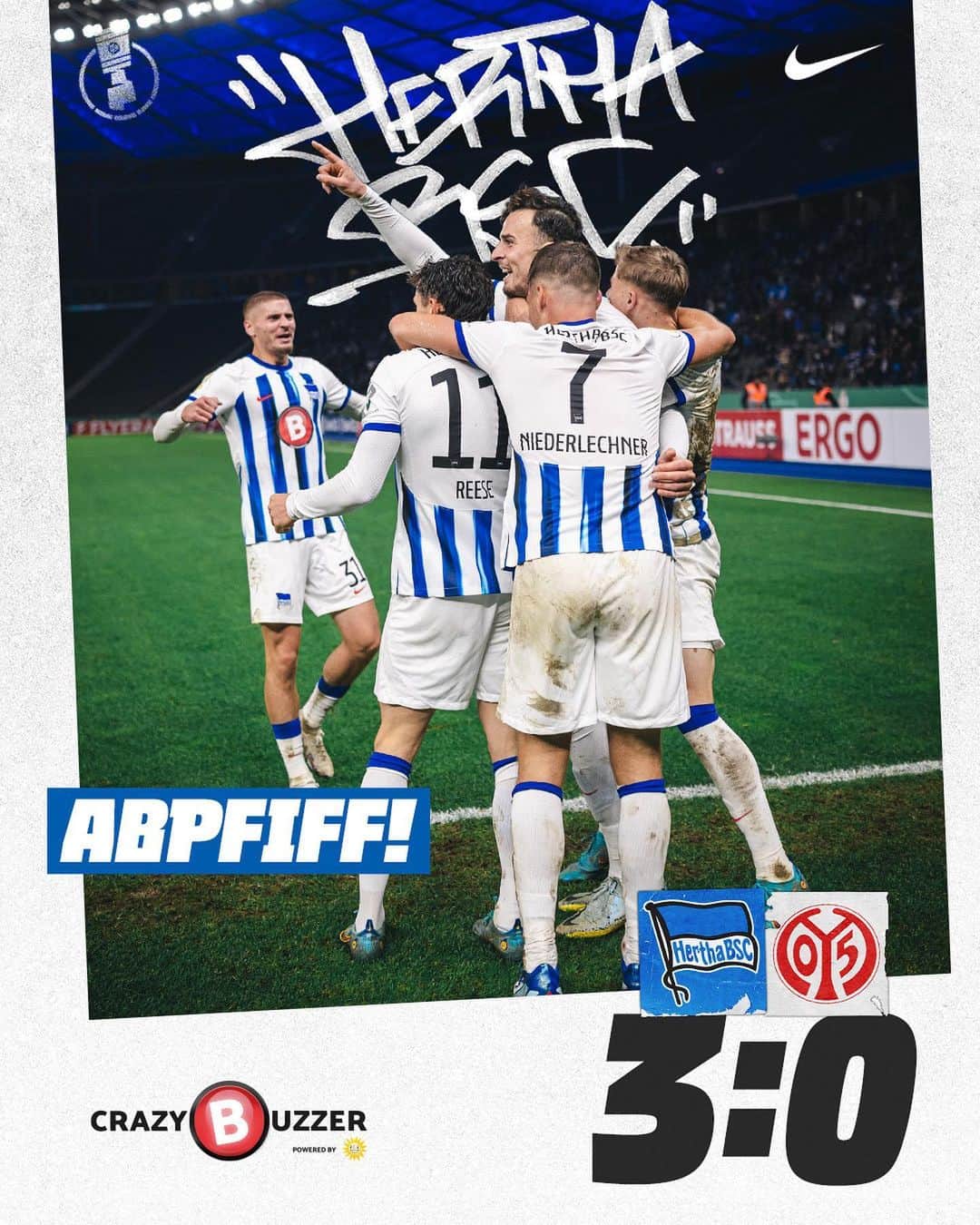 ヘルタ・ベルリンのインスタグラム：「D R I T T E  R U N D E ! ! ! 🏆💙🥹 . . #BSCM05 🔚 | 3:0 | #HaHoHe」