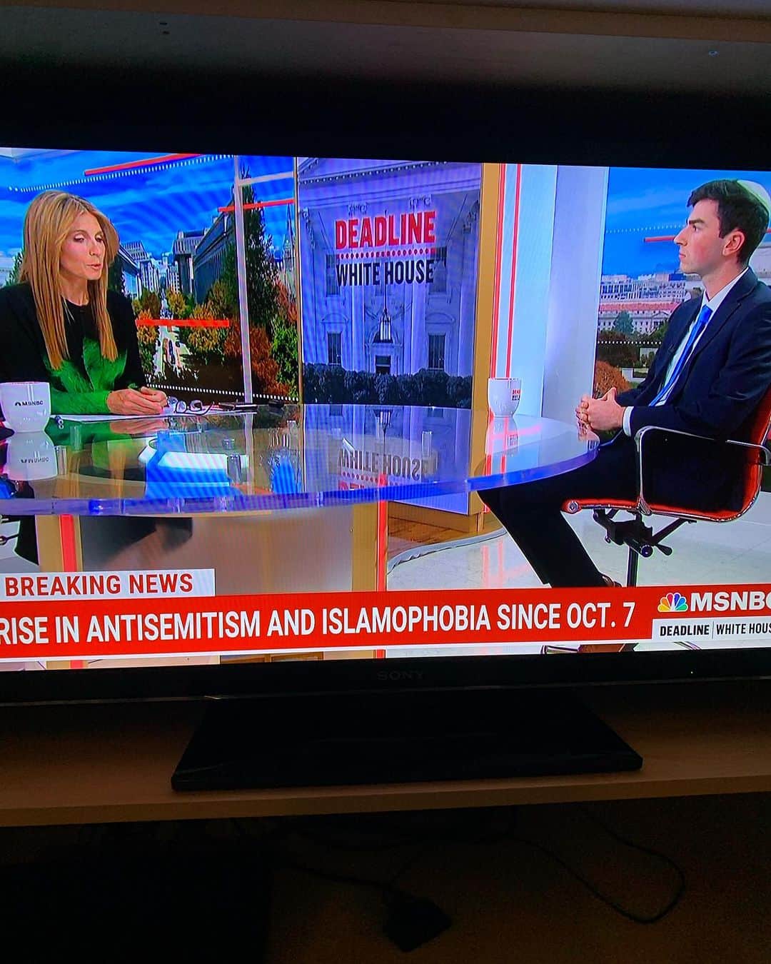 サンドラ・バーンハードのインスタグラム：「Thank you #nicolewallace for bringing the startling uptick in antisemitism & Islamophobia @yoni.kurtz was eloquent & thoughtful & shed important light on the crisis let’s elevate the conversation kids」