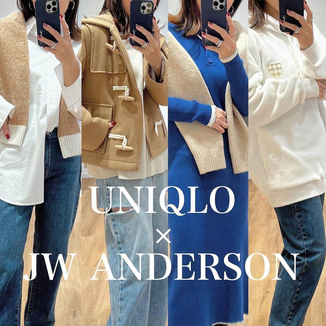 maricoのインスタグラム：「#uniqloandjwanderson  試着会で色々見てきた🩶 　　 明日11/3(金)から発売開始。 @uniqlo_with   #ウールブレンドダッフルショートコート #スフレヤーンカラーミックスクルーセーター #オックスフォードロングシャツ #スリムストレートジーンズ #リブニットワンピース  #ユニクロ #uniqlo#uniqlo2023fw  #ママファッション#カジュアルコーデ#ダッフルコート#低身長コーデ」