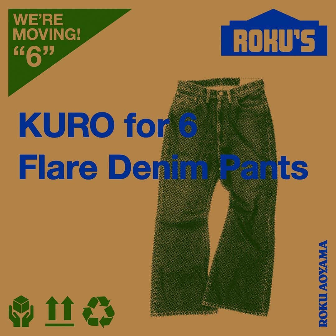 6(ROKU) OFFICIALのインスタグラム：「- 【Release 11.11～】 〈KURO FOR 6〉FLARE DENIM  歴史と伝統を受け継いだ職人の技術による、こだわりのモノづくりを軸とするブランド<KURO>に別注したフレアデニム。スタイリングが新鮮になるフレアボトムは、ワードローブに加えていただきたいおすすめの一本です。 6 AOYAMAのオープンに合わせSHINJUKU、NAGOYA、OSAKAでも同時発売。   <KURO FOR 6>FLARE DENIM PRICE：¥26,400 COLOR：NAVY（※写真の色と実際の色が異なります） SIZE：24/25/26/27/28 発売日：11月11日～ 発売店舗：6 AOYAMA/6 SHINJUKU/6 NAGOYA/6 OSAKA/Onlinestore (※Onlinestoreでの販売は11月中旬〜下旬予定です)」