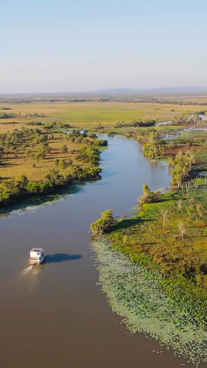 Australiaのインスタグラム：「How’s the serenity? 🌅 Today, we’re embarking on a wild adventure with @betsysbiglap at #CorroboreeBillabong! Just a stone’s throw from @ntaustralia’s Gulumerrdgen (#Darwin), en route to @kakadutourism, this wetland wonderland is a must-see on any trip to @tourismtopend. Whether you are gliding across the wetlands on an airboat with @wildlandsnt or taking it slow on @corroboreehouseboats, explore the hidden coves, spot crocodiles basking in the sun (fun fact: the wetlands boast the largest concentration of saltwater crocodiles in the world 🐊) and marvel at the vibrant birdlife that calls Corroboree Billabong home!   🎥: @betsysbiglap   📍: Corroboree Billabong, Mary River Wetlands, @tourismtopend, @ntaustralia   #SeeAustralia #ComeAndSayGday #NTAustralia #TourismTopEnd  ID: a montage of a small houseboat drifting through wetlands. Features many Australian animals including crocodiles and birdlife.」