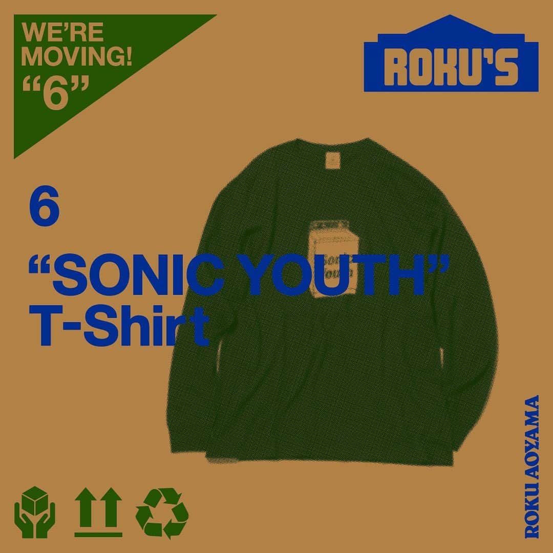 6(ROKU) OFFICIALのインスタグラム：「- 【Release 11.11～】 〈6〉“SONIC YOUTH”LONG SLLEVE T-SHIRT  80年代以降におけるノイズパンクの雄として君臨し、後のグランジ、オルタナティブ・ロックへ大きな影響を与えたニューヨーク出身のバンド「SONIC YOUTH（ソニックユース）」。レコードジャケットなどのビジュアルをプリントしたTシャツはデザイン・色5種類の展開。（※ホワイトのみ半袖に変更になります） 6 AOYAMAのオープンに合わせSHINJUKU、NAGOYA、OSAKAでも同時発売。   〈6〉“SONIC YOUTH”LONG SLLEVE T-SHIRT PRICE：¥8,800（WHITE※半袖)、¥12,100（BEIGE/  BLACK/NAVY/DARK GREEN) SIZE：M/L/XL 発売日：11月11日～ 発売店舗：6 AOYAMA/6 SHINJUKU/6 NAGOYA/6 OSAKA/Onlinestore (※Onlinestoreでの販売は11月中旬〜下旬予定です)」