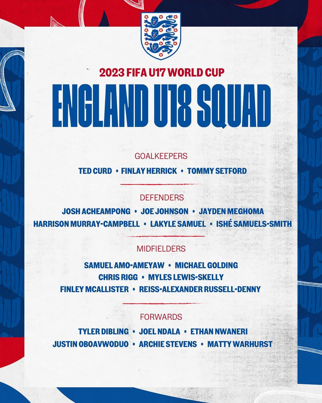 サッカー イングランド代表チームさんのインスタグラム写真 - (サッカー イングランド代表チームInstagram)「Your #YoungLions selected for the upcoming #U17WC! 💪」11月2日 19時08分 - england