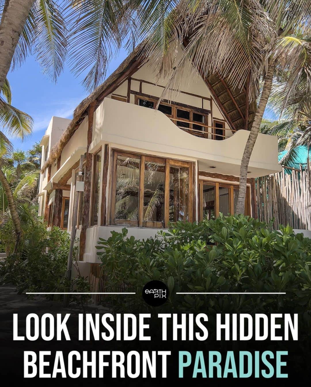 Earth Picsのインスタグラム：「@mahayanatulum offers the ideal beachfront escape in Tulum, Mexico. Conveniently located within walking distance of the best restaurants and beach clubs, it boasts pristine white sands and clear blue waters, ensuring a private and tranquil seaside experience.」