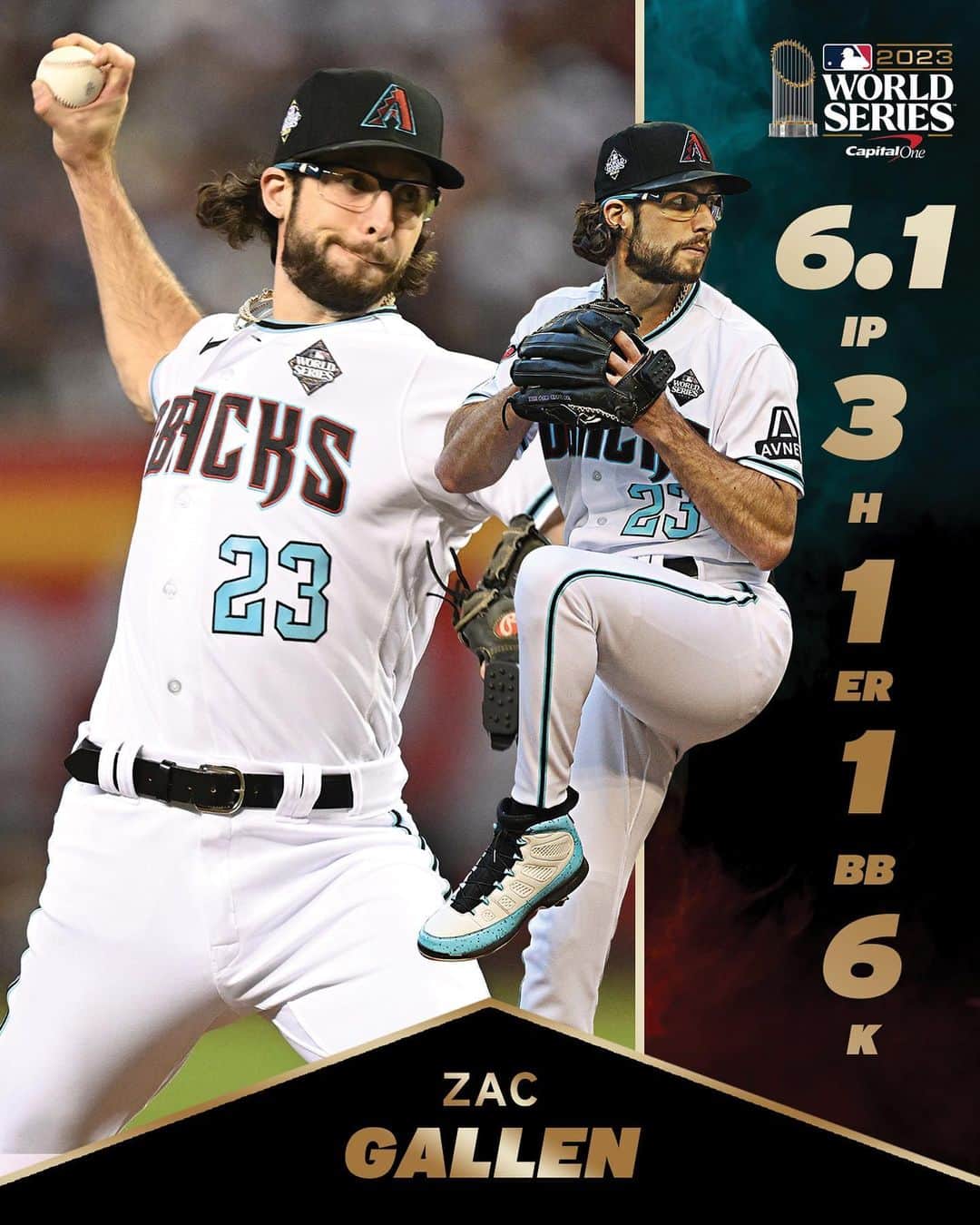 アリゾナ・ダイヤモンドバックスのインスタグラム：「A brilliant showing from @zac_gallen with the season on the line. 👏」