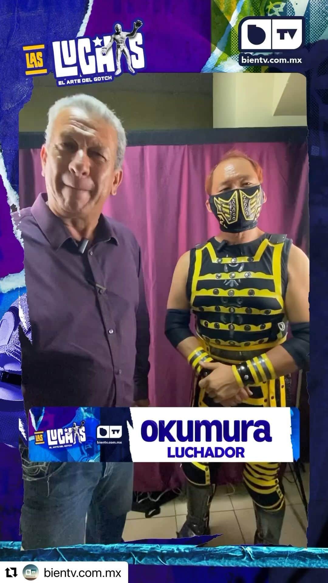 奥村茂雄のインスタグラム：「Entrevista del #tifondeosaka en @bientv.com.mx . - - #cmll #arenaolimpicolaguna #consejomania #okumura #guerrerosamurai」