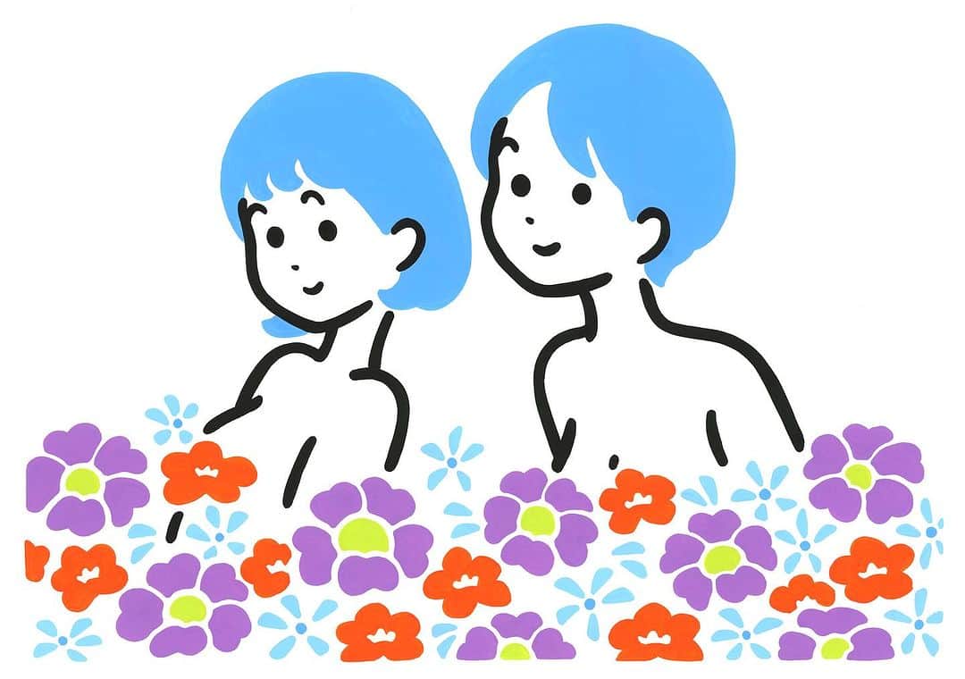 白根ゆたんぽのインスタグラム：「花咲く向こうに2人  個展「お花ばたけ」無事終了しました。 作品は引き続き11月12日まで @popularity_gallery_studio  の通販ページにて取り扱っていただいております。 よろしければ💐」