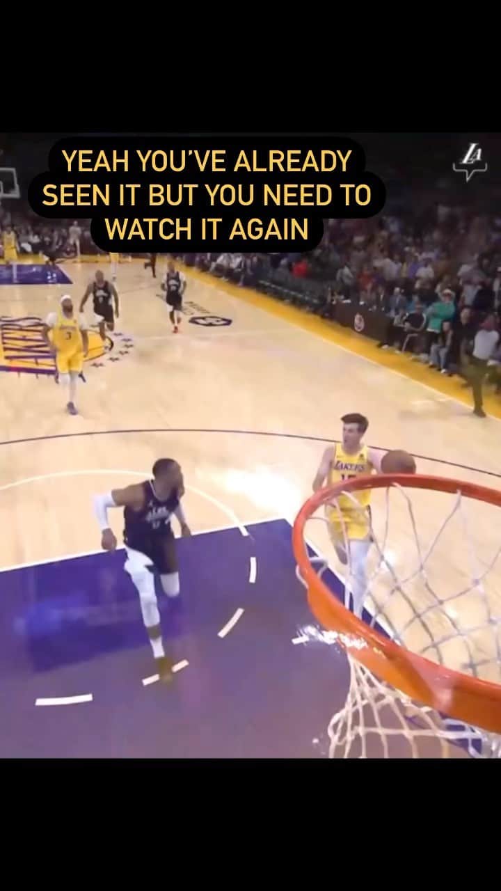 レイチェル・ニコルズのインスタグラム：「Austin Reaves says he grew up watching LeBron’s monster dunks off alley oops, so it means a lot for him to be a part of one like that. LeBron: “I’m just happy I can go get them at this point in my career.” 😂」