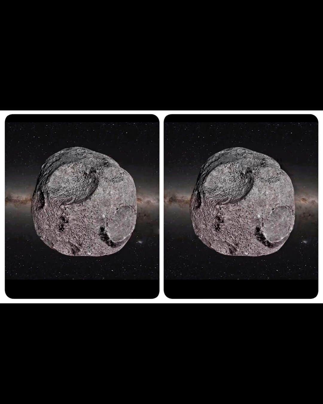 ブライアン・メイのインスタグラム：「DINKINESH !!!! As it might look ! Yesterday, November 1st, a new NASA mission chalked up its first success.  It completed a fly-by of a small asteroid called Dinkinesh.  The mission is called LUCY - named after a very early fossil human being found in Ethiopia in 1974, and named Lucy by the English-speaking world. Dinkinesh is the Ethiopian name given to this fossil, and to this small member of our Solar System. My astro stereo colleague Claudia Manzoni @lonely_whispers_  distilled this nice stereo of the way the NASA team think the asteroid MIGHT look, as animated on the LUCY website.  And I gave it a little polish ! Swipe for parallel or cross eyed views.  Then swipe again to see the first glimpse that the LUCY spacecraft captured of the asteroid a few months ago … seen as a faint point of light moving between exposures about 2 days apart (the asteroid flashes in the animation with a circle placed around it for easy location).   The flyby happened yesterday afternoon and the news is that it was a success and all the desired data were acquired.  But it will take some days for the LUCY craft to beam the data back down to Earth. The intriguing question is … how will the actual appearance of DINKINESH compare with this artist’s impression ? We’ll be waiting with bated breath - and I’d love to think we’ll be looking at a REAL stereo of this asteroid in a few days time. (💥 Correction) It’s about HALF a mile) across -  a bit bigger than Bennu, a bit smaller than Ryugu.  But will it turn out to be a solid body like we see here, or a rubble pile like Bennu and Ryugu ? It’s worth noting that this asteroid is NOT in a near-Earth orbit, but resides in an orbit between that of Mars and Jupiter - in the so-called MAIN BELT of asteroids.  How intriguing !!!! Credit : NASA/Goddard/SwRI/Johns Hopkins APL/ Claudia Manzoni/Brian May for the stereos.  Bri」