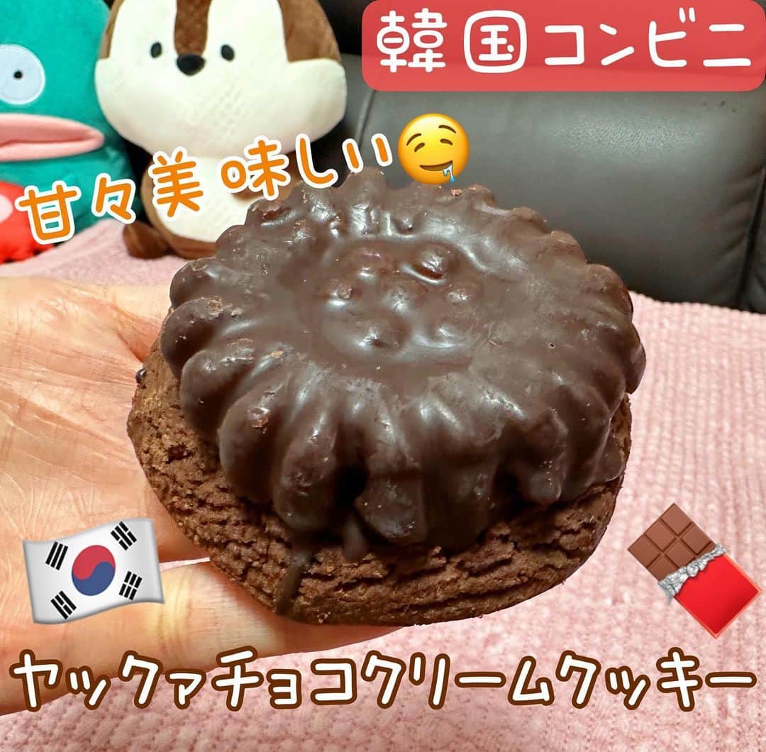 とぎもちのインスタグラム：「. 【韓国コンビニ 🇰🇷KOREA】  韓国のコンビニGS25の 幸運ヤックァシリーズ チョコレートクリームクッキー （행운약과 초콜릿크림쿠키）！  ずっしり重たい特大クッキー🍪 チョコがけの大きなヤックァが乗ってて 間にもチョコクリーム🍫💓  甘々美味し過ぎる😭💓  今人気の ファンチーズバージョンもあって そっちも美味しい🧀💕  #幸運ヤックァ #幸運ヤックァチョコレートクリームクッキー #チョコレートクリームクッキー #韓国 #韓国コンビニ #韓国コンビニスイーツ #韓国コンビニGS25 #gs25 #행운약과초콜릿크림쿠키 #초콜릿크림쿠키 #편의점 #편의점신상 #とぎもちヤックァ #とぎもち幸運ヤックァチョコレートクリームクッキー #とぎもちチョコレートクリームクッキー #とぎもちGS25」