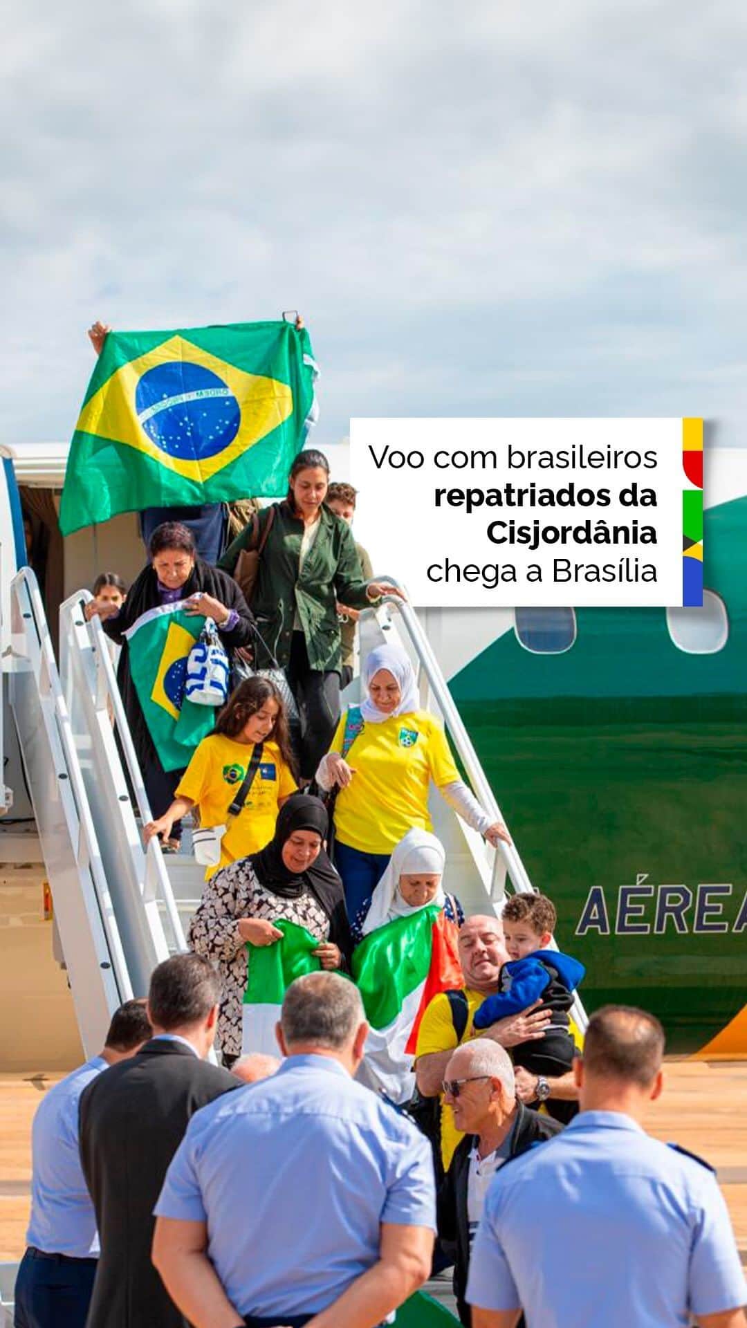 のインスタグラム：「Mais uma etapa da operação Voltando em Paz foi concluída. Os passageiros que estavam na Cisjordânia, na Palestina, foram repatriados e já estão em solo brasileiro. Os esforços do governo federal continuam para trazer os brasileiros que estão na Faixa de Gaza, bem como para que o cessar-fogo aconteça de um vez por todas.  🎥 Audiovisual/PR」
