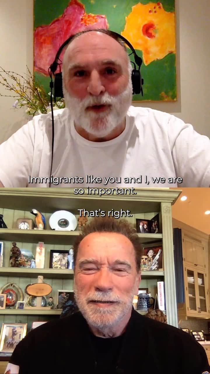 アーノルド・シュワルツェネッガーのインスタグラム：「Immigrants build bridges...between eachother and to far away places. We should all be learning from one another and work harder to love eachother! An important reminder from my conversation on Longer Tables with @schwarzenegger.  Go buy my friend Arnold’s new book ‘Be Useful’ in stores or online today, and subscribe to Longer Tables at the link in my bio.」