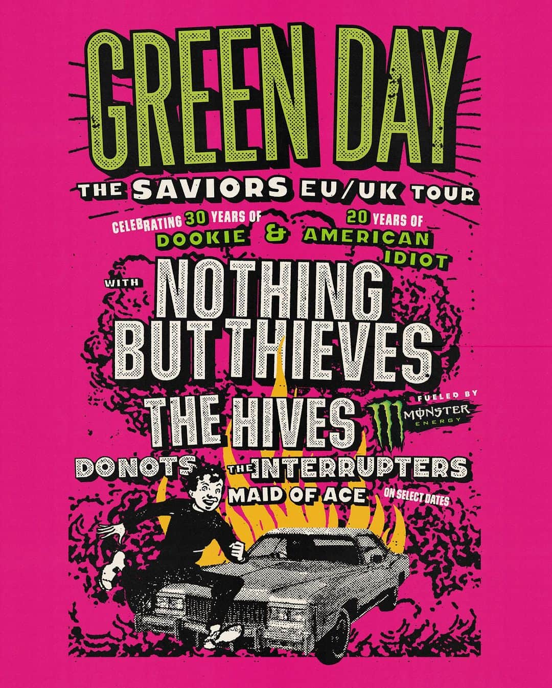 Green Dayさんのインスタグラム写真 - (Green DayInstagram)「It’s the moment you’ve been waiting for… taking The Saviors Tour on the road all summer long next year to celebrate 30 years of 'Dookie,' 20 years of 'American Idiot' + our new album 'Saviors'!!! Swipe for dates   NORTH AMERICA  We're heading out at the end of July with @smashingpumpkins, @rancid and @the_linda_lindas 🤯🤯🤯 fueled by @monsterenergy @monstermusic. Sign up to the mailing list by Tuesday, November 7th to get access to pre-sale tickets. The code will be sent at 3pm PT on the 7th. Pre-sale starts Wednesday, November 8th @ 10am local. General on sale is Friday, November 10th @ 10am local.   UNITED KINGDOM & EUROPE  We'll see you starting in June with support on select dates from @nothingbutthieves, @thehives, @donotsofficial, @theinterrupters and @maid_of_ace. Pre-order 'Saviors’ from our webstore by Tuesday, 7th November @ 3pm GMT to get access to pre-sale tickets. The codes will be sent Tuesday 7th, November @ 5pm GMT. Already pre-ordered from the store? You’ll be included! The pre-sale starts Wednesday, 8th November at  9:30am GMT / 10:30am CET. General on sale is Friday, 10th November @ 9:30am GMT / 10:30am CET.   Oh! We’re also headlining a buuuunch of festivals in Europe this summer too🤘  LOOK MA, NO BRAINS!  Last, but certainly not least, we have a new song out!!! Go go go listen to "Look Ma, No Brains!" + watch the vid on YouTube 🚫🧠 Links to everything in bio!」11月2日 22時03分 - greenday