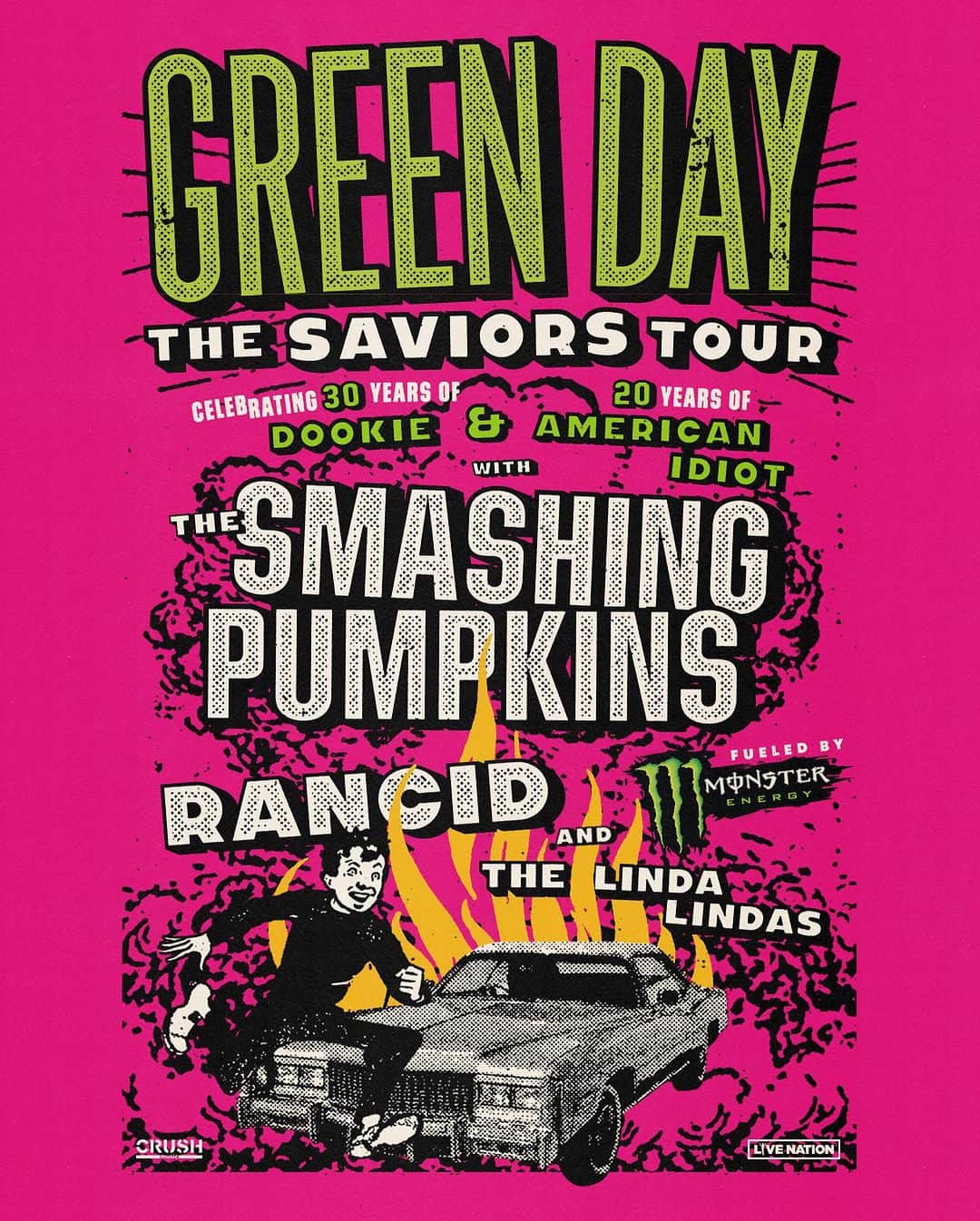 Green Dayのインスタグラム：「It’s the moment you’ve been waiting for… taking The Saviors Tour on the road all summer long next year to celebrate 30 years of 'Dookie,' 20 years of 'American Idiot' + our new album 'Saviors'!!! Swipe for dates   NORTH AMERICA  We're heading out at the end of July with @smashingpumpkins, @rancid and @the_linda_lindas 🤯🤯🤯 fueled by @monsterenergy @monstermusic. Sign up to the mailing list by Tuesday, November 7th to get access to pre-sale tickets. The code will be sent at 3pm PT on the 7th. Pre-sale starts Wednesday, November 8th @ 10am local. General on sale is Friday, November 10th @ 10am local.   UNITED KINGDOM & EUROPE  We'll see you starting in June with support on select dates from @nothingbutthieves, @thehives, @donotsofficial, @theinterrupters and @maid_of_ace. Pre-order 'Saviors’ from our webstore by Tuesday, 7th November @ 3pm GMT to get access to pre-sale tickets. The codes will be sent Tuesday 7th, November @ 5pm GMT. Already pre-ordered from the store? You’ll be included! The pre-sale starts Wednesday, 8th November at  9:30am GMT / 10:30am CET. General on sale is Friday, 10th November @ 9:30am GMT / 10:30am CET.   Oh! We’re also headlining a buuuunch of festivals in Europe this summer too🤘  LOOK MA, NO BRAINS!  Last, but certainly not least, we have a new song out!!! Go go go listen to "Look Ma, No Brains!" + watch the vid on YouTube 🚫🧠 Links to everything in bio!」