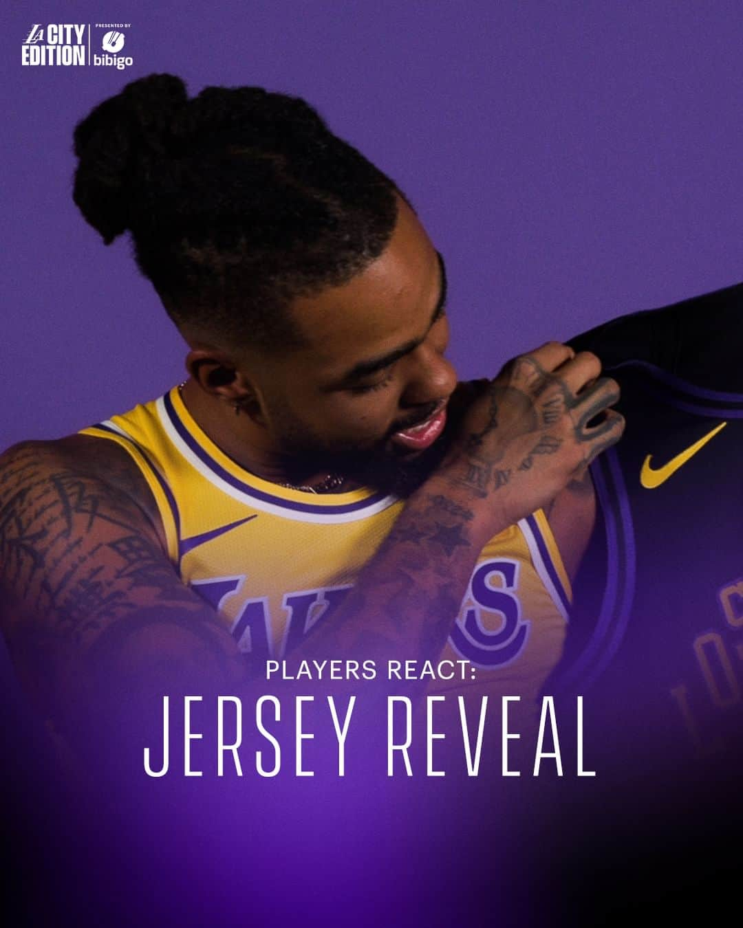 Los Angeles Lakersさんのインスタグラム写真 - (Los Angeles LakersInstagram)「“Yeah, these are fire.”   Revealing the new City Edition jerseys to the squad 🗣️  @bibigousa | #LakeShow」11月2日 22時59分 - lakers