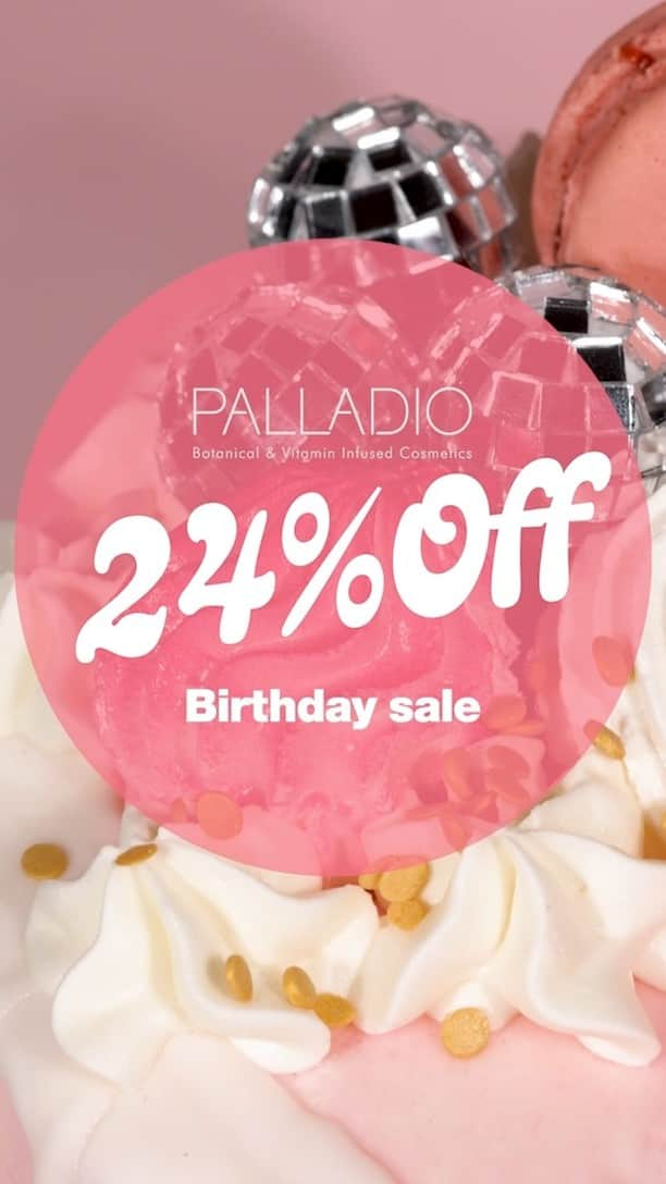 Palladio Beautyのインスタグラム：「Let's shop and celebrate together as we look back on 24 incredible years of beauty. 🛍️🥳   Shop now! www.palladiobeauty.com  #shopnowladies #palladiobeauty #24thbirthday #birthdaycelebration」