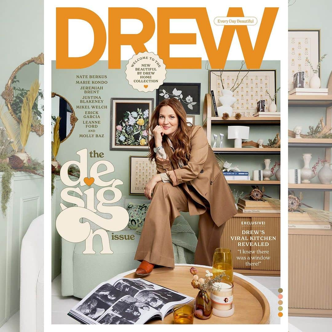 ドリュー・バリモアのインスタグラム：「The latest issue of @drewmagazine, The Design Issue, features the new @beautifulbydrew collection that we made just for you, and it’s truly a collection that I love so much!❤️   Drew Magazine is available on drewbarrymoremagazine.com and Newsstands Nationwide!」