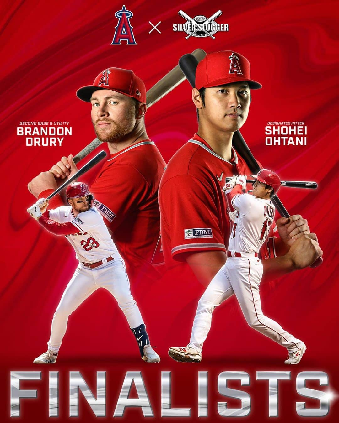 ロサンゼルス・エンゼルス・オブ・アナハイムのインスタグラム：「congratulations to Brandon Drury and @shoheiohtani on being named 2023 Silver Slugger Award finalists!」