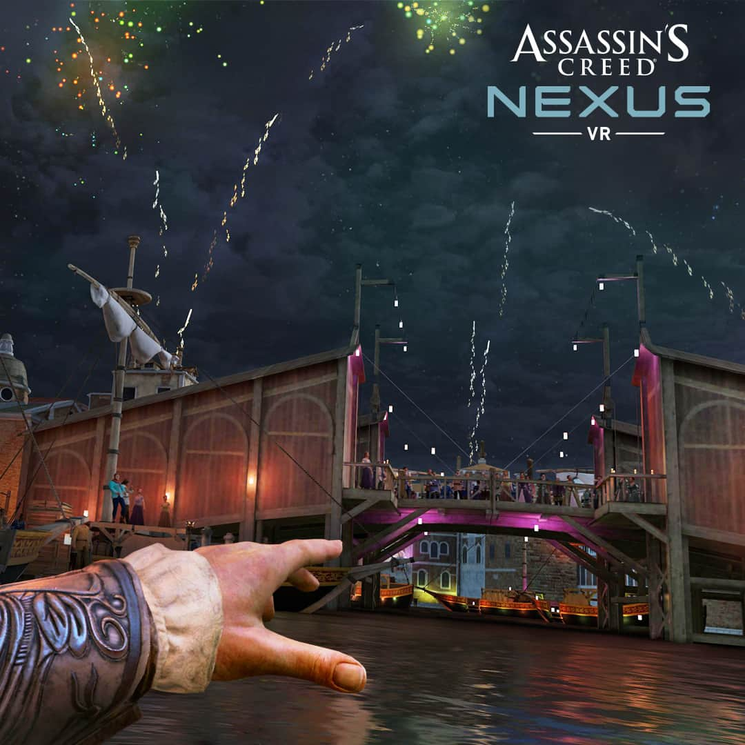 アサシン クリードのインスタグラム：「In #AssassinsCreedNexusVR, you decide how to approach your objective. The open maps give you many options. Will you parkour? Swim? Blend in with a crowd? Attack directly or from above? It's all up to you. Click the link in story to add to your wishlist.」