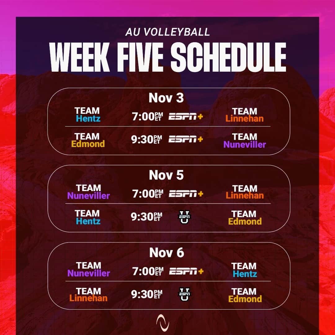 USA Volleyballのインスタグラム：「Week 5 is here! Tune in to @auprovolleyball starting on Friday! 🍿  #AUVB」