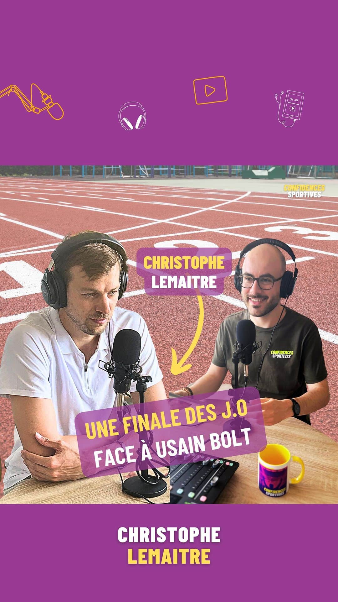 クリストフ・ルメートルのインスタグラム：「Ça ressemble à quoi une finale des Jeux Olympiques ?  🎧 Christophe Lemaitre, médaillé olympique   🔗 Lien en bio pour écouter l’épisode   #podcast #athletisme #sprint #christophelemaitre #confidencesportives #metz #moselle #paris2024 #annecy #aixlesbains #usainbolt #equipedefrance  #medaillesolympiques #souvenirs #interview」