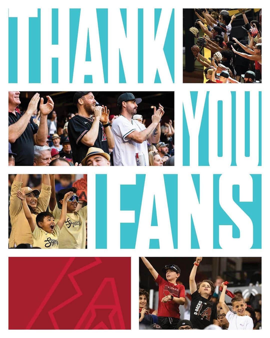 アリゾナ・ダイヤモンドバックスのインスタグラム：「We couldn’t have done any of this without you. Thank you, #Dbacks fans, for embracing the chaos, rallying around the team, and creating an unbelievable atmosphere at @ChaseField.  We already can’t wait to see you next season!」