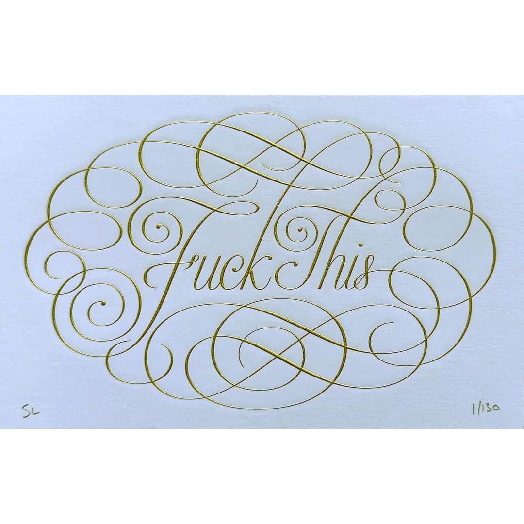 Seb Lesterのインスタグラム：「✨My ‘Pretty Rude’ mini-print has just gone in my shop, selling really fast. UPDATE: 39 of the Gold & White edition left - seblester.com/shop - link in profile.✨ #seblester #calligraphy #art #profanity #fun」