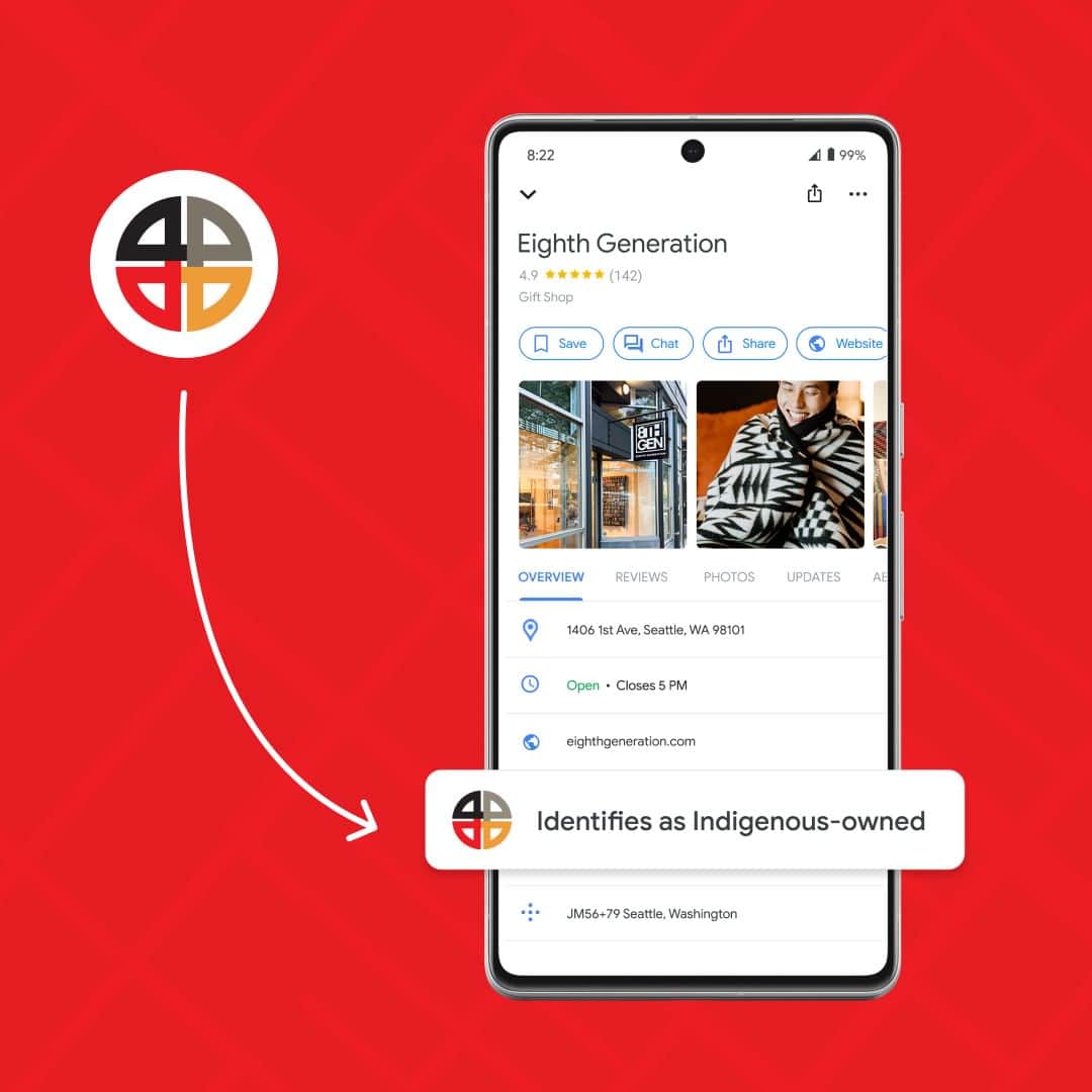 Googleのインスタグラム：「Businesses in the U.S. can now self-identify as Indigenous-owned on Search and @GoogleMaps, making it easier for you to find and support their communities. Tap the link in our bio to learn more. #NAHM」