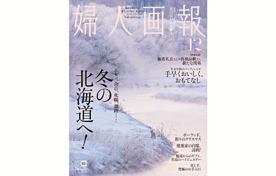 INSIDE FUJINGAHOのインスタグラム：「11月１日は「婦人画報」12月号の発売日です！  カバーは、冬の釧路湿原に佇む愛らしい狐が目印です！   12月号は第一特集が２つ。  いま旅してみたい都道府県として高い人気を誇る地。12月になるとほぼ全域に雪が降り、心洗われる白銀の世界を見せてくれる北海道。「冬の北海道へ」では、リゾートとして進化するニセコ・余市、手つかずの自然が残されている道東、冬季は雪まつりでひときわにぎわう札幌、この3つのエリアを取り上げました。 3泊4日のとっておきのプランをご参考に、忘れられない思い出をぜひ作ってみませんか？   年末年始、久々のお集まりを予定している方もいるでしょう。「年末年始のパーティレシピ　手早くおいしく、おもてなし」では、思い立ったらすぐ集合、ホストもゲストも気負いなし、という気軽なスタイルのおもてなしの提案を。手早くできるけれどきちんとおいしい。いま時代にフィットした「これからのもてなし料理」を、人気料理家である野村友里さん、ウー・ウェンさん、二部桜子さん、川上ミホさんに提案していただきました。    「ポーランド、祈りのクリスマス」は、敬虔なキリスト教国であるポーランドのクリスマスを取材。ポーランドで毎年祝う伝統的なクリスマスの習慣をご紹介します。   プロフェッショナルによる暮らしの提案も。「建築家の自邸を訪問　歴史を住み継ぐ」では、3人の建築家が自身と家族のためにデザインし、暮らす家をレポートします。   ふたりの黒燕尾服姿のポスターが発表されたとき、宝塚歌劇ファンは誰しも意表を突かれ、驚くと同時に、期待を大にしたのではないでしょうか。「柚希礼音×真風涼帆 新たな関係」では、舞台『LUPIN ～カリオストロ伯爵夫人の秘密～』で男装の麗人・カリオストロ伯爵夫人役をダブルキャストで務めるお二人の特別インタビューを。柚希さんの教えを糧に花開いていった真風さんの、退団後初の舞台。師弟関係ともいえるふたりの特別な絆がこの舞台で見せる、華麗なる駆け引きとは？   ファッション特集は、年末にふさわしい絢爛な輝きを。「宝飾遺産」では、果てしない時間が育んだ宝石と類いまれなるクリエイティビティが融合した、ハイジュエリーの数々をご紹介しています。  美容特集「首と手、究極のお手入れ」では、〝首と手”に年齢が表れやすい理由を繙きながら、そのお手入れの方法をレクチャー。きものやドレスなど年末年始の装いでも目立つところですから、いまの時季から“究極のお手入れ”を始めましょう。   健康特集は、加齢とともに気になる姿勢を特集。「一生、美姿勢」では、76歳の現役の弓道家・佐竹万里子さんを取材。歳を重ねても自分の「芯」をしっかりと維持するために行うセルフケアをお伝えします。  深まる秋の豊かな時間の傍に『婦人画報』12月号をぜひどうぞ。（担当I）   #婦人画報 #fujingaho #野村友里 #ウーウェン #二部桜子 #川上ミホ #時短レシピ #パーティレシピ #おもてなしレシピ #ニセコ #余市 #札幌グルメ #ポーランドのクリスマス #LUPIN #カリオストロ伯爵夫人の秘密 #柚希礼音 #真風涼帆 #ネックケア #ハンドケア」