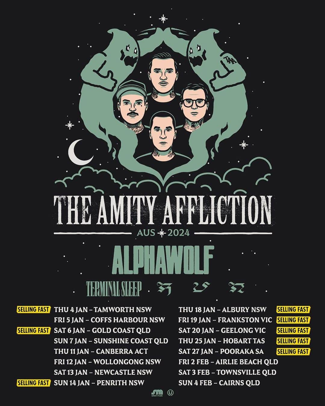 The Amity Afflictionのインスタグラム：「These shows with @alphawolfcvlt  @terminalsleep and @run_metal are going crazy. No more shows will be added so make sure you get in fast! theamityaffliction.net」