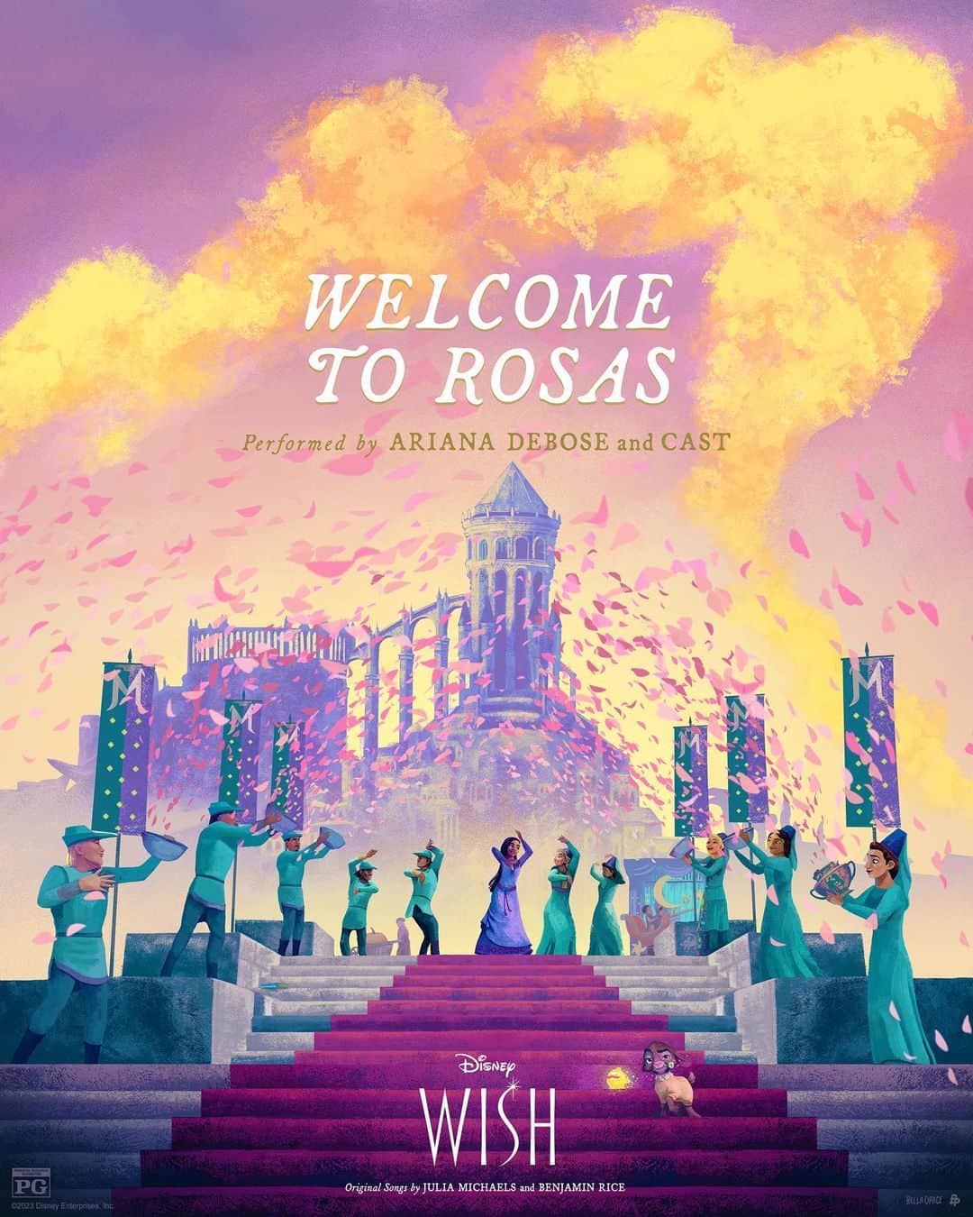 ウォルト・ディズニー・アニメーション・スタジオズのインスタグラム：「"Welcome To Rosas" performed by Ariana Debose and the cast of Wish. 🏰 🎶 ✨  See Disney's #Wish coming to theaters November 22. Get Tickets Now. 🎨: @bellagrace」