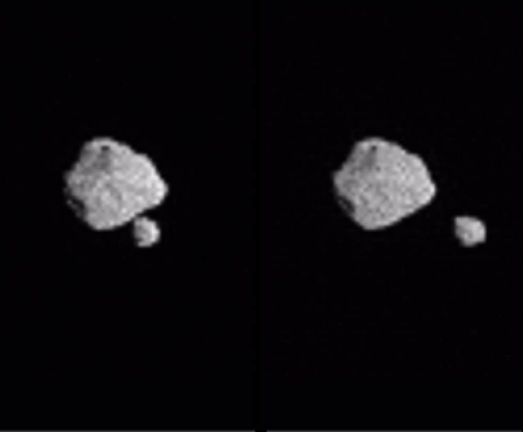 ブライアン・メイのインスタグラム：「Well … it’s crude and I’m sire we’ll be able to do much better soon … but it IS a real stereo picture of the newly encountered asteroid DINKINESH.  A DOUBLE !!! Credit: NASA LUCY mission.  Stereo by me and @lonely_whispers_  Bri」