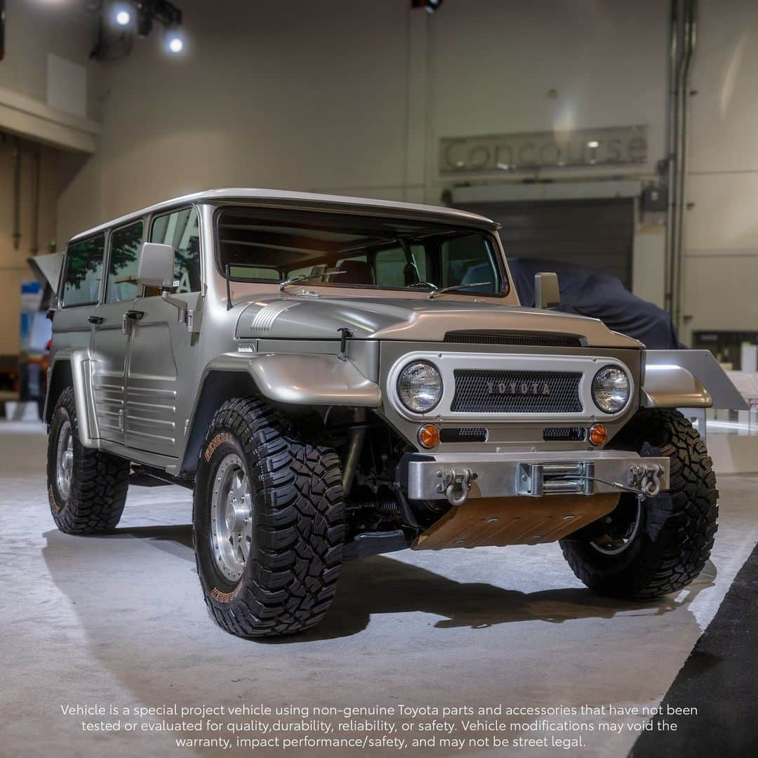 toyotausaのインスタグラム：「Unsealing the vault to bring a piece of history back to life. Meet the “Retro Cruiser” concept —showcasing the latest #LandCruiser technology while also honoring the nameplate’s rich heritage. #SEMA2023 #LetsGoPlaces」