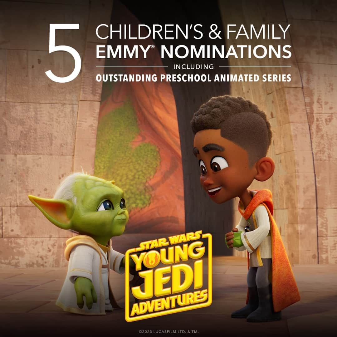 スター・ウォーズのインスタグラム：「Congratulations to the cast and crew of Star Wars: Young Jedi Adventures on their 5 Children's and Family Emmy® nominations including Outstanding Preschool Animated Series. Tap the link in bio for more on the #ChildrensEmmys.」