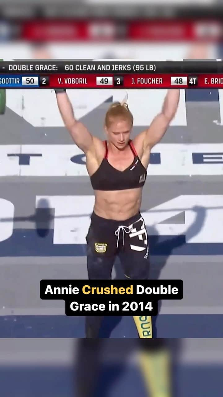 アニー・スラスドーターのインスタグラム：「Double Grace must be double the fun, right?  Throwback to the 2014 CrossFit Games when @anniethorisdottir 🇮🇸 won Double Grace, finishing 60 clean and jerks at 95 lb in 5:17.  #CrossFit #CrossFitGames #Throwback #Sports」