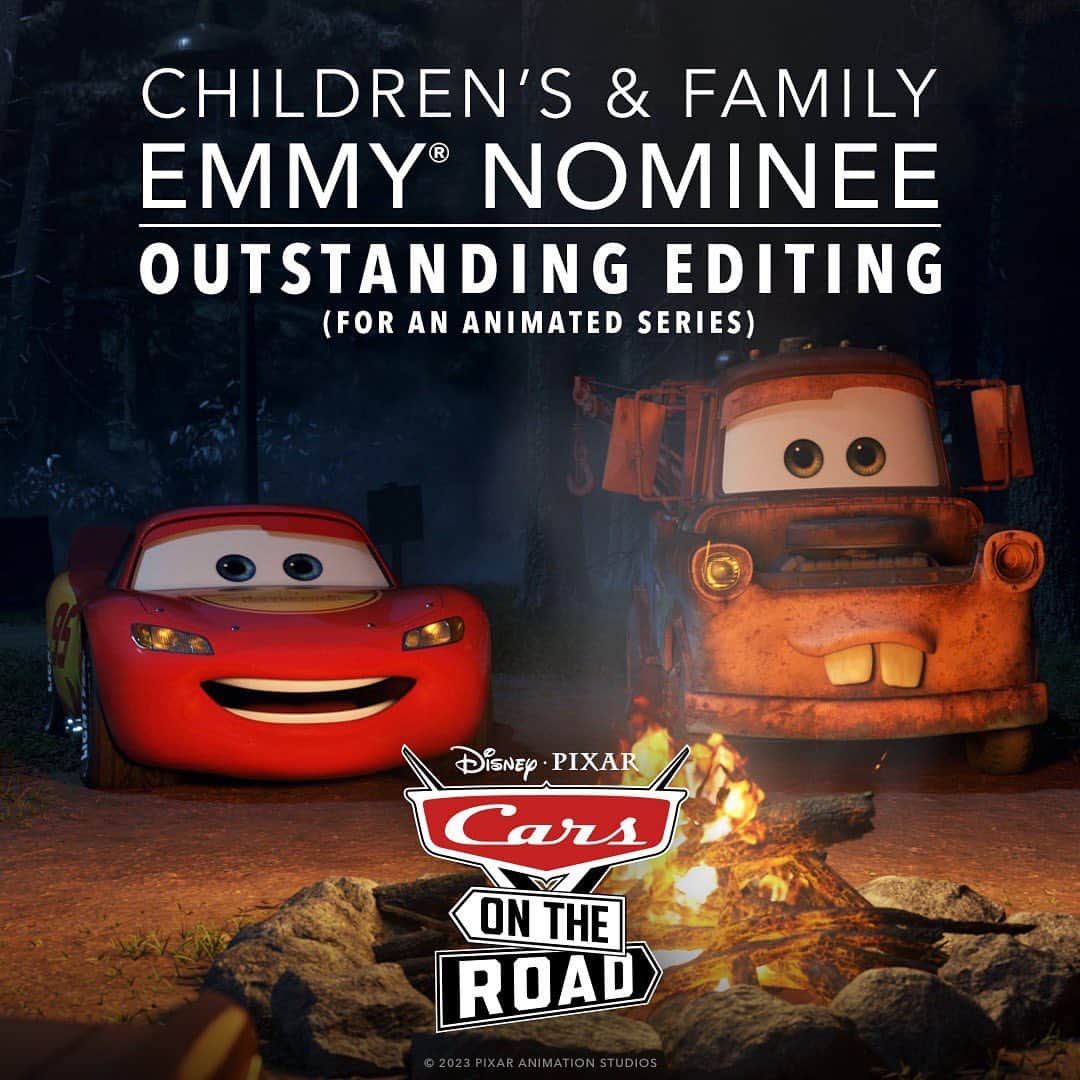 Disney Pixarのインスタグラム：「Congratulations to the cast and crew of #CarsOnTheRoad for their Children’s and Family Emmy® nomination, including Outstanding Editing for an Animated Series. #ChildrensEmmys.」
