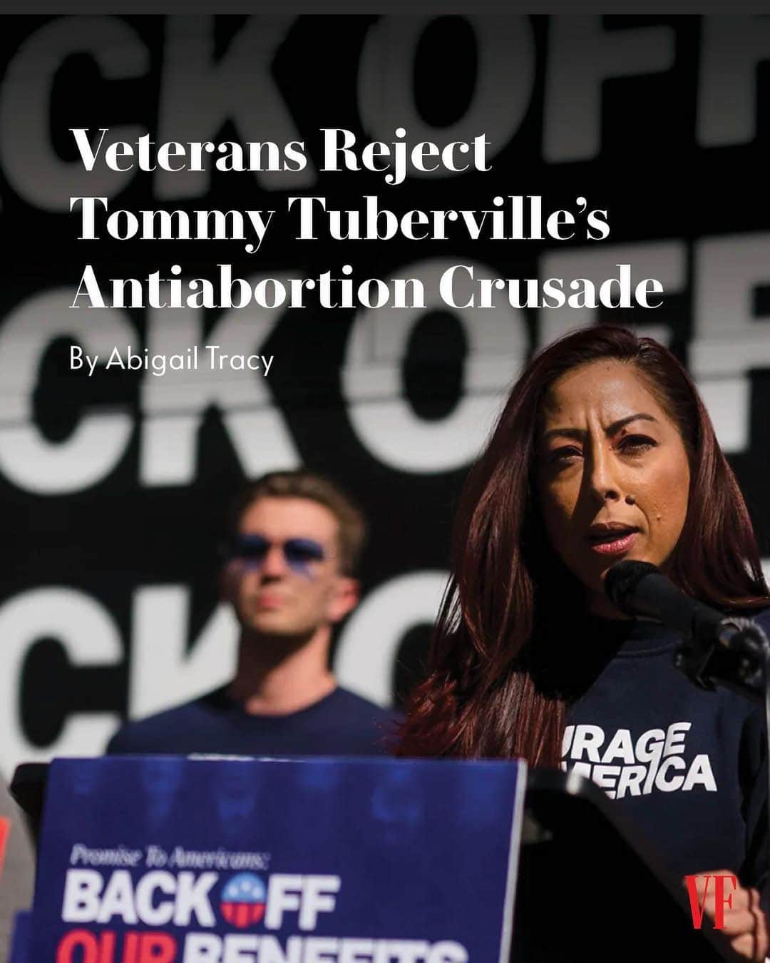 Vanity Fairのインスタグラム：「Alabama senator Tommy Tuberville, who never served in any branch of the US military, is blocking almost 400 military promotions in protest of the Pentagon’s abortion access policies.   The monthslong holdout began back in February over a policy that granted time off and occasional travel reimbursement to service members seeking abortions or fertility care.  Tuberville’s efforts have drawn criticism from his Senate colleagues on both sides of the aisle, with some arguing that he is hamstringing the US military by sending a message of disarray and unreadiness to enemies.   “Tommy Tuberville shouldn’t be allowed to hold up promotions, because he doesn’t think that the military should allow women to go and get abortions,” Air Force veteran Carrie Frail tells VF. “That’s what it’s really all about. It’s about controlling women. It’s about controlling what women do. It’s about controlling their reproductive health.”   Read the latest from @abbytracy at the link in bio.  Photo by Kevin Lowery」