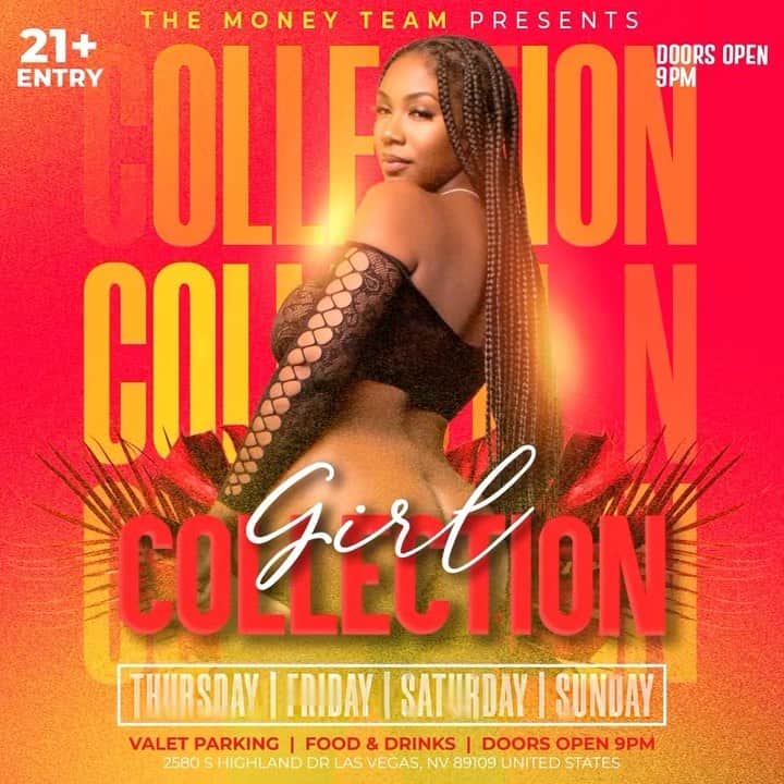 フロイド・メイウェザー・ジュニアのインスタグラム：「GIRL COLLECTION IS THE PLACE TO BE IN VEGAS ALL WEEKEND LONG  DOOR OPENS @ 9:00pm   •THURSDAY •FRIDAY •SATURDAY •SUNDAY  Must be 21 To Enter.  Ladies are welcome with or without male companion.  Come party at the best most luxurious venue in Las Vegas “Girl Collection”  GIRL COLLECTION 2580 S Highland Dr Las Vegas, NV 89109 1 -(844) 447-5758  #GirlCollection」